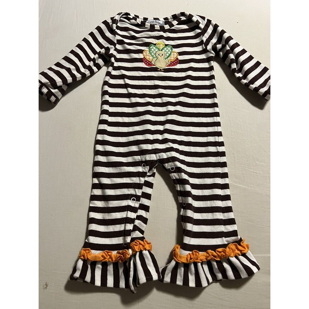Three Sisters Baby‎ Girl 9M Coverall Thanksgiving Turkey Appliqué Outfit
